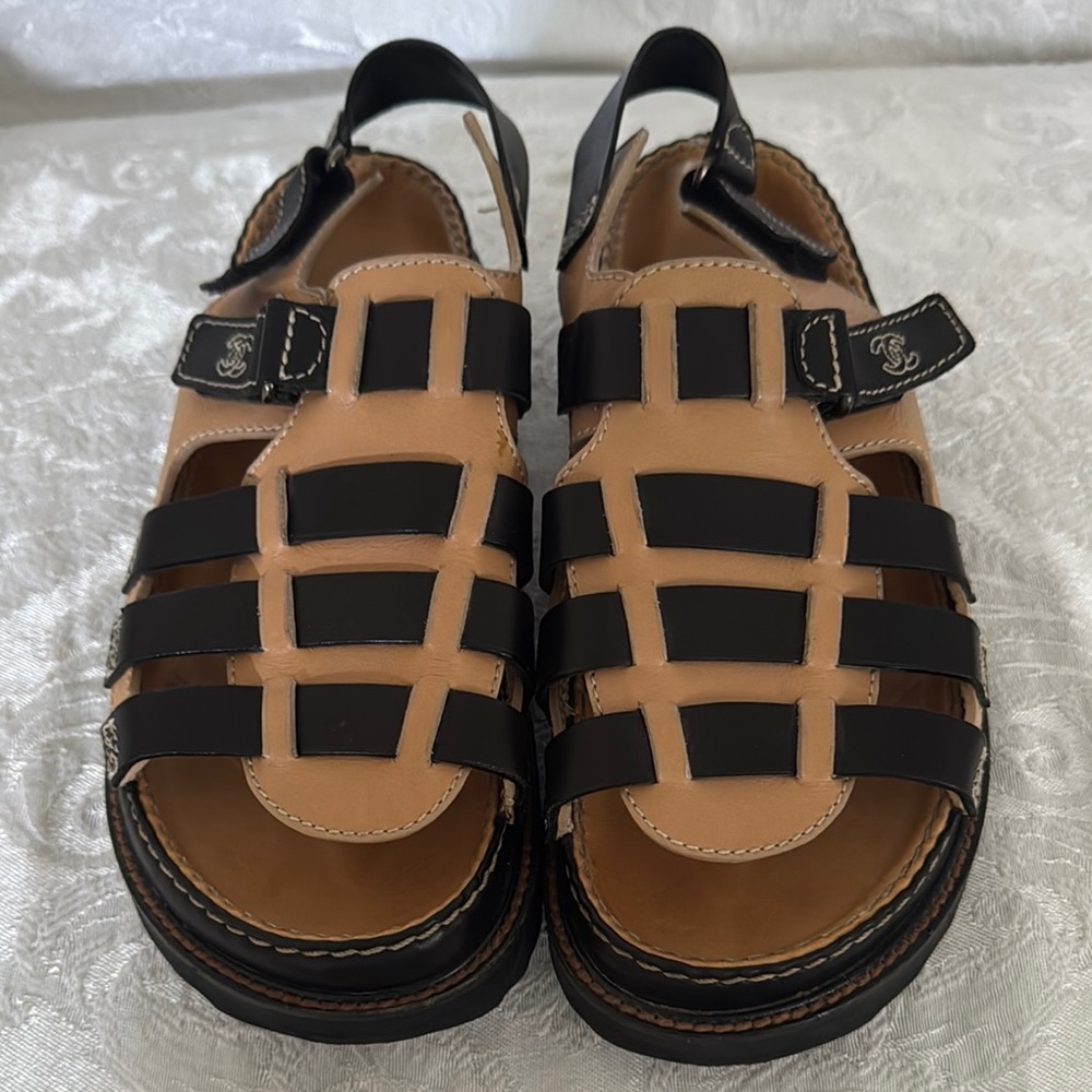 90’s “RARE” CHANEL Black and Beige Vintage Runway Women’s Sandals